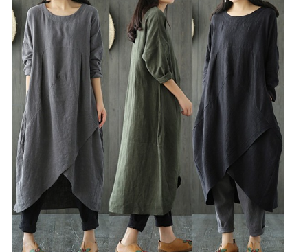 Irregular Midi Dress with Long Sleeves (Plus Size)