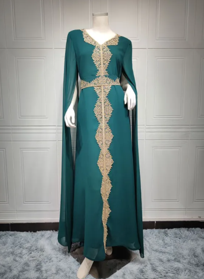Cape Sleeve Lace Chiffon Dress